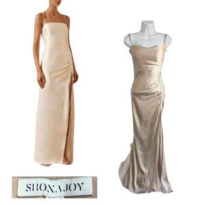 SHONA JOY La Lune Ruched Gold Ecovero Bias Cut Satin Maxi Cocktail Dress Size 4